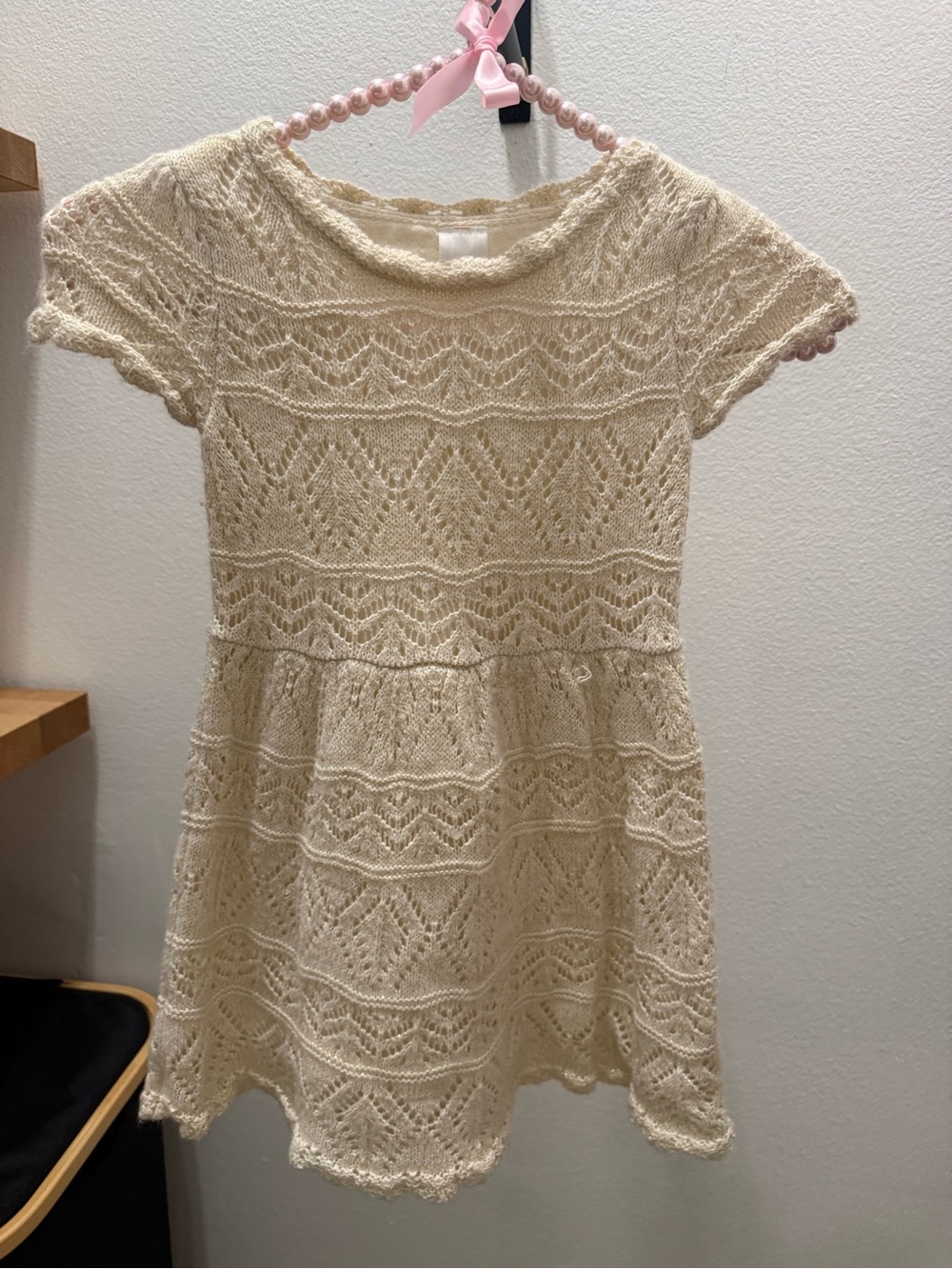 Girls' Cream Knit Lace Dress - Lightweight Crochet Style (early 2000’s Cat&Jack)
